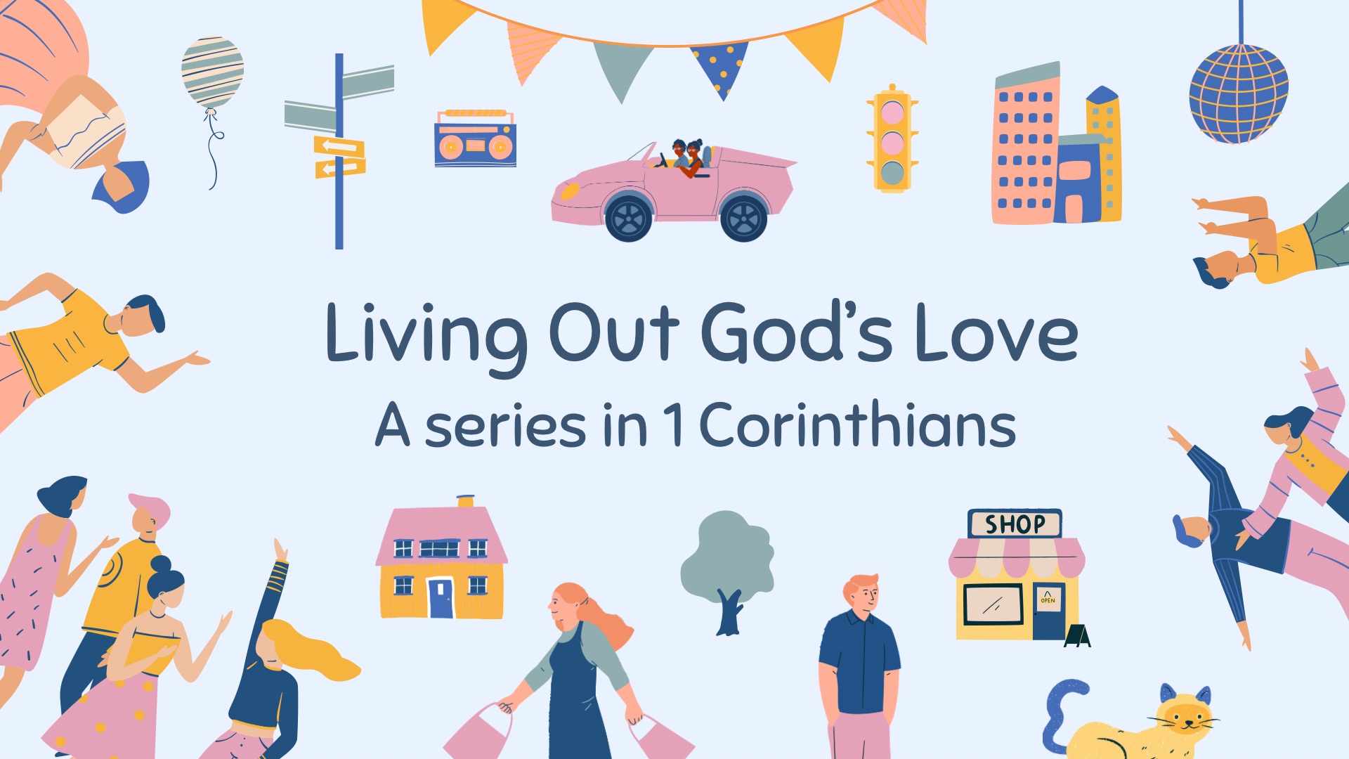 St. Mary's - Living Out god's Love - clipart of people, houses, cars i.e. everyday life